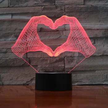 Láska Srdce Rukou Gesto 3D LED Nočné Svetlo 7 Farieb Svetla, pre Domáce Dekorácie, Lampy Úžasné Optické Svetelné Vianočné Darčekové 3D-797