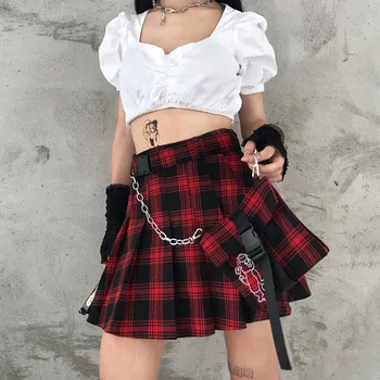 Gotickom Štýle Dark Punk Japonský Jk Jednotné Kockované Sukni Žena Pletené Skladaná Sukňa Y2k Hippie Ženy Klub Harajuku Sukne