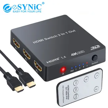 ESYNiC 3 Port HDMI Prepínač 4K 2160P S PIP IR Diaľkového Ovládania High Speed Audio Prepínač pre HDTV Monitor Prehrávač PC SKY Box PS3