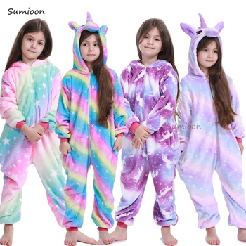 2020 Kigurumi Deti Jednorožec Pyžamo Panda Onesies Chlapci Dievčatá Sleepwear Zimné Flanelové Pyžamo Zvierat Deti 4-12 Onesie