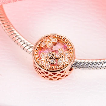Najpredávanejšie 925 Sterling Silver Perlivé Ružové Daisy Kvetinové Kúzlo Korálky fit Pôvodné Pandora Prívesky Náramok Šperky Darček