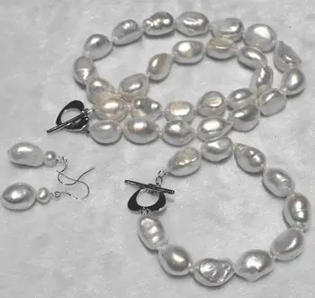 Očarujúce 13-15 mm biela barokový perlový náhrdelník Náušnice 18