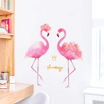 Romantický flamingo stenu, nálepky malé vzor samolepiace domov steny interiéru spálne posteli dekor grils izba dekorácie, nálepky