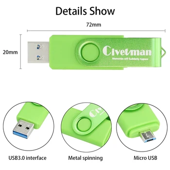 Nové OTG USB Flash Disk pre Smartfón/Tablet/PC 8 GB 16 GB 32 GB, 64 GB 128 GB kl ' úč vysokorýchlostné USB 3.0 Pero Jednotky Memory Stick