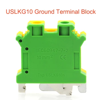 5/10pcs USLKG10 uzemňovacia Svorka bloky DIN lištu Typ Terminálu Bloky UK-10N žltá zelená Uzemnenie morsettiera konektor 10mm2