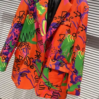 2020 Jeseň Nové Streetwear Vyhovovali Kabát Lady Pohode Sako Vysoko Kvalitné dámske List Graffiti Dlhým Rukávom Streetwear Sako