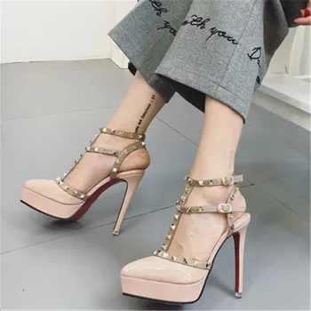 Sexi fashion vysoké podpätky ukázal prst nepremokavé platformu nity stiletto vysokom podpätku topánky boli tenké nočný klub