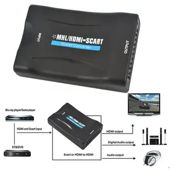 1080P HDMI / SCART /SCART-HDMI Audio Video Upscale Converter AV Signálu Adaptér HD TV Prijímač DVD s jednosmerný (dc) kábel