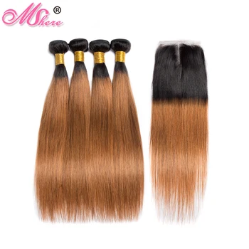 Mshere Rovno Ombre Hair 3 /4 Zväzky S Uzáverom, 1B/30 Peruánskej Ľudské Vlasy Väzbe Zväzky S Uzáverom Non Remy Vlasy