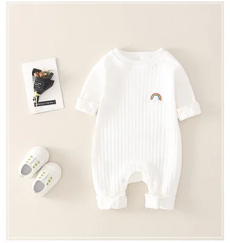 Detské Oblečenie Baby Gázy Roztomilé Dieťa Romper Lezenie Farby Dúhy Novorodenca Bavlna jeseň jumpsuit