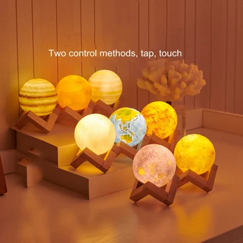Kreatívne Nabíjateľné 3D Tlač Osem Planét Lampy, Nočné Svetlo, Dotyk Pat luny S 3Colors Domova Romantický Darček