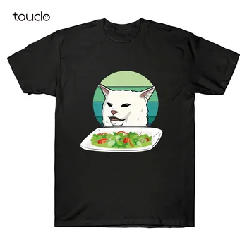 Nahnevaný Ženy Kričí Na Zmätená Mačka Na Stole, Meme Zábavné pánske T-shirt