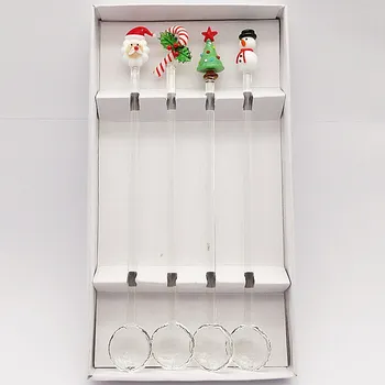 4pcs Murano Skla Vianočný stromček , Penguin, klin, Santa Claus, snehuliak, veniec, darčekový balíček Figúrky dekoratívne sklo lyžica