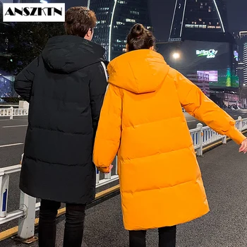 Nová zimná páperová bunda pánske strednodobom a dlhodobom módne kabát s kapucňou 80% biele kačacie nadol teplý kabát vysokej kvality