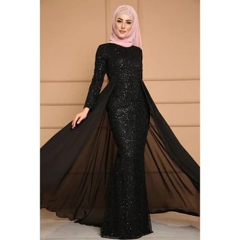 WEPBEL Slim Fit Ušľachtilý Abaya Sequin Elegantné Formálne Šaty Fahion Ženy Moslimských Fishtail Šaty s Dlhým Rukávom Islamskej Clother