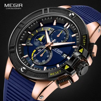 MEGIR Mužov Vojenské Športové Quartz Hodinky 2019 Nové Silikónové Chronograf Svetelný Náramkové hodinky Top Značky Hodiny Relogios 2095 Modrá
