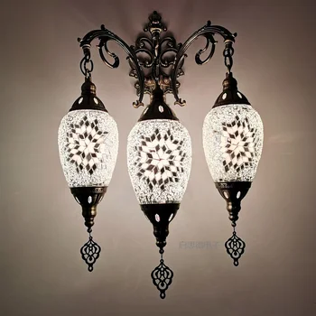 Najnovší Štýl 3 Hláv Nové Stredozemnom štýle Art Deco turecký Mozaiky Nástenné Svietidlo Ručne mozaikové Sklo romantický nástenné svietidlo