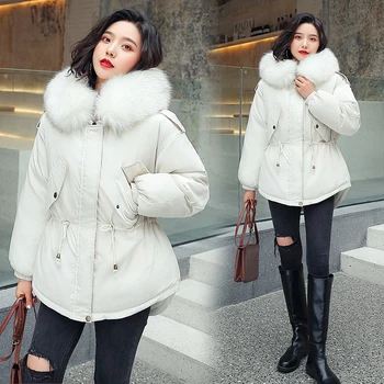 Nová zimná bunda s veľkým kožušiny golier zimný kabát ženy parkas Voľné Oblečenie s Klobúky a Veľká Veľkosť