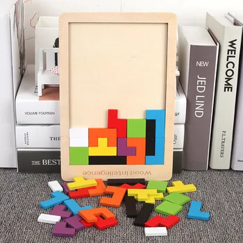 1PCS Drevené Skladačky Puzzle Detská Hračka Tangram Montessori Materiály, Vzdelávacie Hračky Pre Deti Tehly Deti učia Hračky