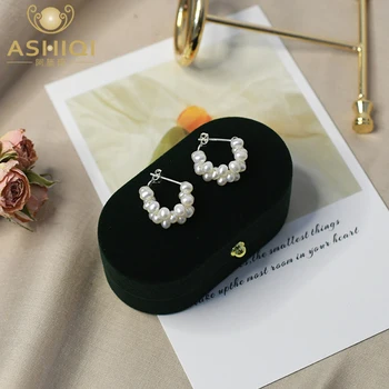 ASHIQI 925 sterling silver stud náušnice prírodné sladkovodné perly šperky, ručne tkané pre dievčatá 2021 NOVÉ