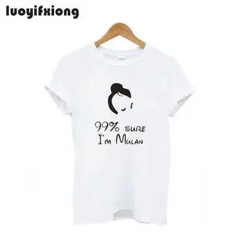 Luoyifxiong Lumbálna 99% Istý, že som Mulan List Printed Tee Tričko Femme Topy 2021 Lete Krátky Rukáv Bežné Tričko Tričko Ženy