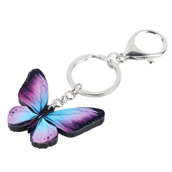Bonsny Akryl Fialové Modré Motýľ Kľúčenky Keychains Krúžky Hmyzu Šperky Pre Ženy, Dievčatá Taška Kabelku Lete Charms Príslušenstvo
