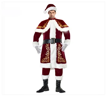 M-XXL Dospelých Mužov Deluxe Santa Claus, Vianočné Kostýmy Santa Jednotné Vianočný Kostým ( rukavice + šál+hat+sušenie+opasok+Nohy pokrytie)