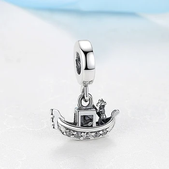 Autentické 925 Sterling Silver Charms Loď Benátky Gondola Kúzlo Jasné, CZ Prívesok Perličiek Nosenie Náramkov & Bangles DIY Šperky