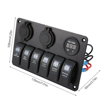 6 Gang Nepremokavé RV Auto Morských Lodí Istič LED Kolískový Spínač Panel Duálny USB Nabíjačka Cigariet Zásuvky
