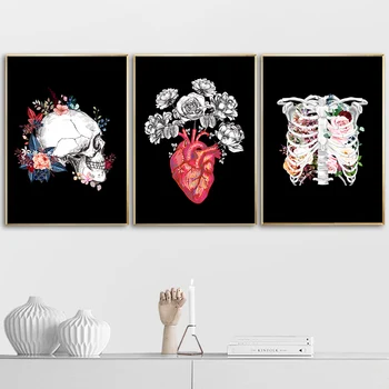 Mozog, Srdce Čierna Biela Anatómie Vintage Wall Art Plátno Na Maľovanie Nordic Plagáty A Potlačou Obrazov Na Stenu Pre Obývacia Izba Dekor