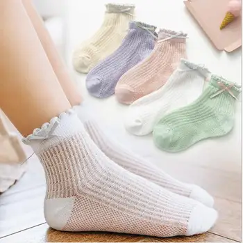 5Pairs pack Lete nové detské ponožky tenké čipky ponožky luk príslušenstvo dievčatá ponožky baby ponožky