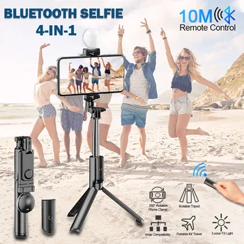 4 in1 Bezdrôtová Selfie Stick LED Prsteň Svetla Rozšíriteľný Ručné Monopod Live Statív Pre IPhone Smartphone Android