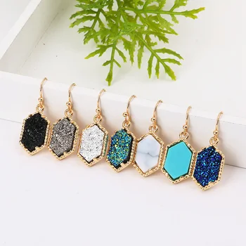 14 Farieb Drusy Druzy Earings Imitácia Živice Crystal Kameň Hexagon Visieť Pozlátené Šperky Značky pre Ženy 2019