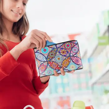 DIY Mandala Špeciálne Tvarované Diamond Maľovanie Wristlet Peňaženka na Zips Spojka