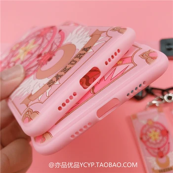 Pre xiao mi9 8 Magický kruh prípade roztomilý kreslený ružové dievča kryt telefónu pre Xiao CC9E 9 8se 6X 5X sakura +dlhý popruh
