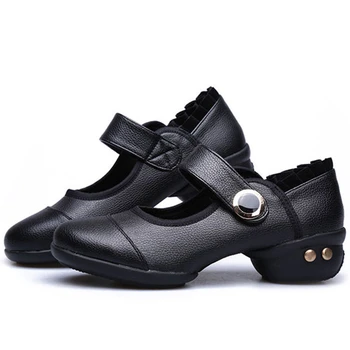 4CM Nízke Pupkové Háku-slučky PU Moderné Tanečné Topánky Pre Ženy Black Red Priedušná Ženy Tanečné Topánky EUR34-42 Plus Veľkosť