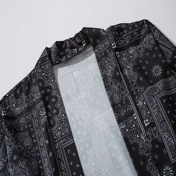 Kimono Bundy Čierna Šatka Na Krk Vytlačené 2020 Mužov Harajuku Streetwear Bežné Tenké Šaty Japonskom Štýle Voľné Košele Veľkosť