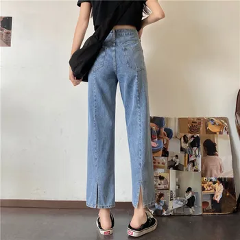 ženy vysoký pás rovno voľné džínsy 2020 jeseň zima nový punk vintage denim nohavice Streetwear ostrihané-nohu jean kórejského