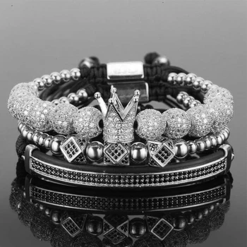 3ks/set Mužov Náramok šperky koruny charms Macrame korálky, Náramky pre ženy pulseira masculina pulseira feminina