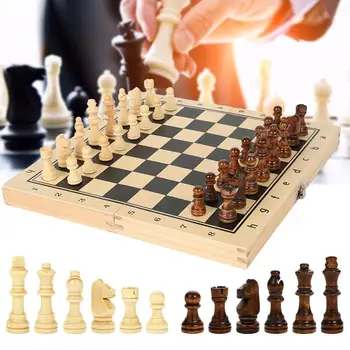 Masívneho Dreva Šach Backgammon Dáma Nastaviť Skladacia Doska Game 3-v-1 Cestnej Medzinárodnej Šachovej Skladacie Šach Prenosná stolová Hra