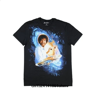 Bob Ross Galaxy Maľovanie Grafické Lete Bežné Men 's Okrúhlym Výstrihom, Krátke Rukávy T - Shirt - Black