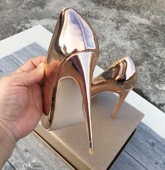 Sexy módne 12 cm extrémne vysoké podpätky plytké zrkadlo ukázal prst kov farba champagne gold silver QP029 ROVICIYA