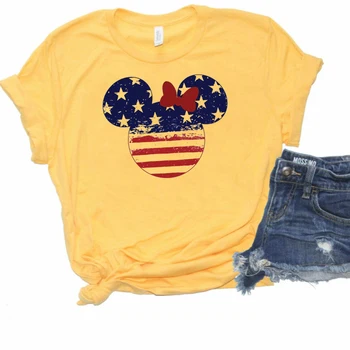 2020 Zábavné 4. júla Košele Roztomilý Minnie Inšpiroval Deň Nezávislosti T-Shirt Americkej Vlajky Graphic Tee Zodpovedajúce Rodiny Čaj
