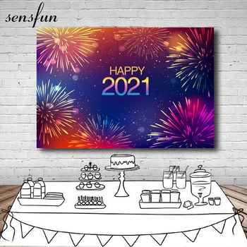 Sensfun 2021 Šťastný Nový Rok Pozadia Pre Fotografovanie Black Gold Glitter Balóny Ohňostroj Party Oslavy Prostredí Plagát