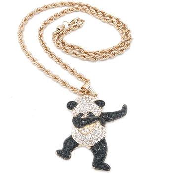 Zlatá Farba Drahokamu Luxury Hip Hop Tanec Legrační Zviera Panda Prívesok Ľadový out Rock, Hip Hop Náhrdelníky pre Pánske Šperky Dary