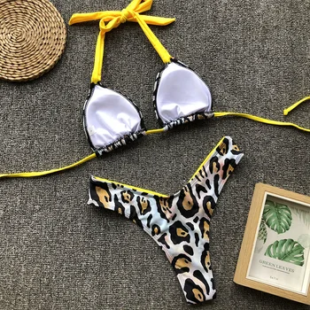 Leopard s uväzovaním za Brazílske bikini 2021 Ženy plavky ženské plavky Dva kusy bikini set Vysoký rez Bather plavky Plávať Lady
