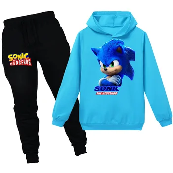 Detské Oblečenie Cartoon Sonic The Hedgehog Dlhým Rukávom Sveter s Kapucňou T-shirt Nohavice Chlapec Dievča Športové Domov, Voľný čas Oblek