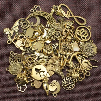 100Gram 3 Farby Antique Silver Farba & Antique Bronze & Antique Gold Mix Vzorov Zliatiny Zinku Prívesok Charms Pre Šperky Robiť