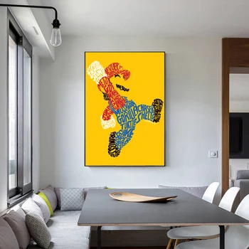 Moderné Cartoon Plagát Josh Mirman Wordy Mario Plátno Maľovaní Plagátov a Potlačou obrazov na Stenu Pre Deti Izba Cuadros Domova