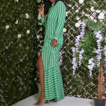 Zelená ženy dlhé tričko šaty letné afriky prekladané split maxi šaty bežné 2020 pláži zakryť riadok maxi šaty vestiods